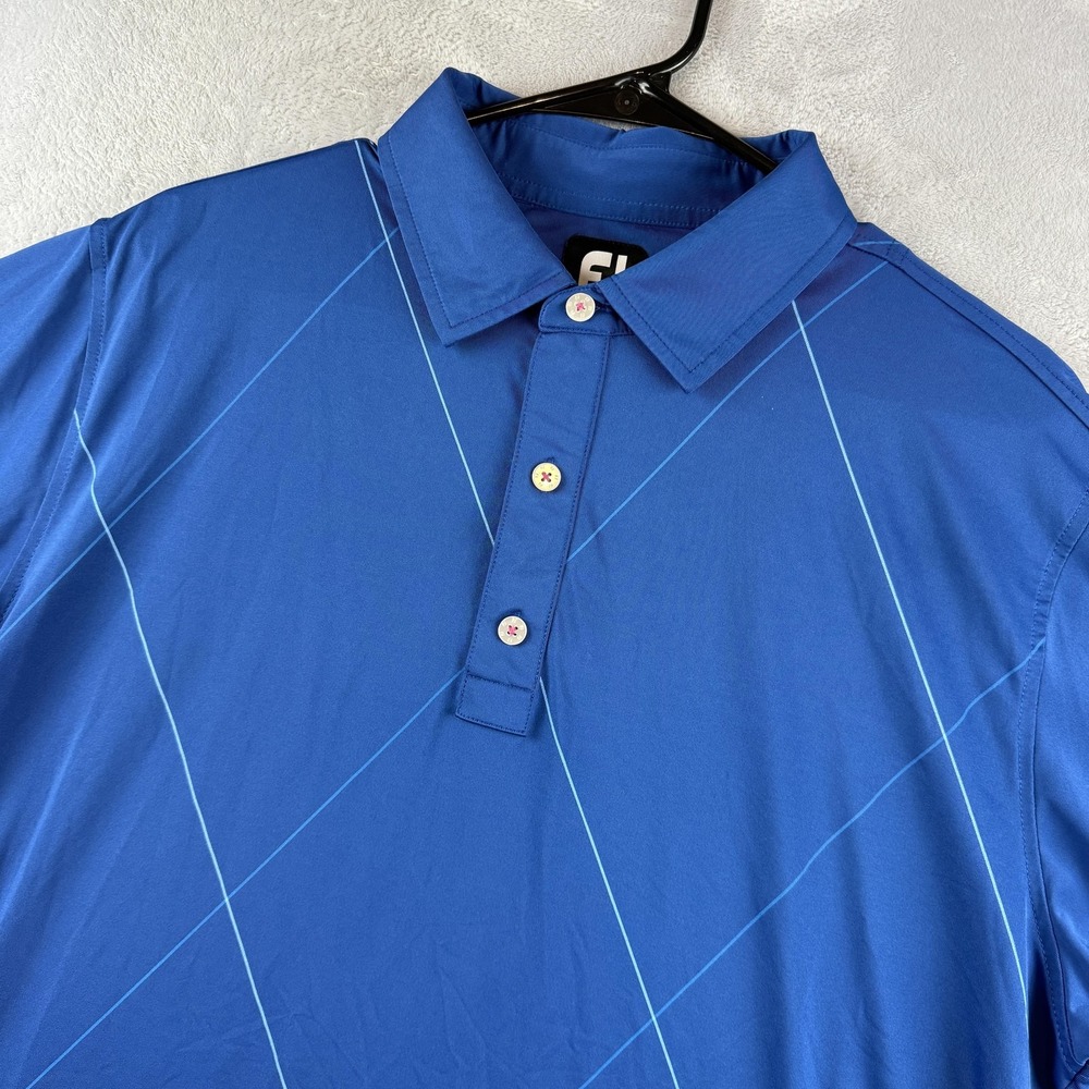 FootJoy Polo Shirt Mens Large Blue Golf Performance Stretch Argyle Diamond Print